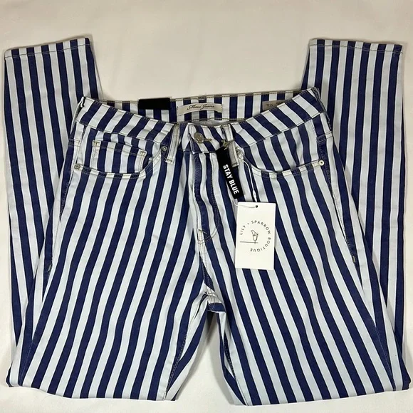 NWT Mavi “Tess” High Rise Skinny Navy Striped Jeans Size 27 - Picture 3 of 9